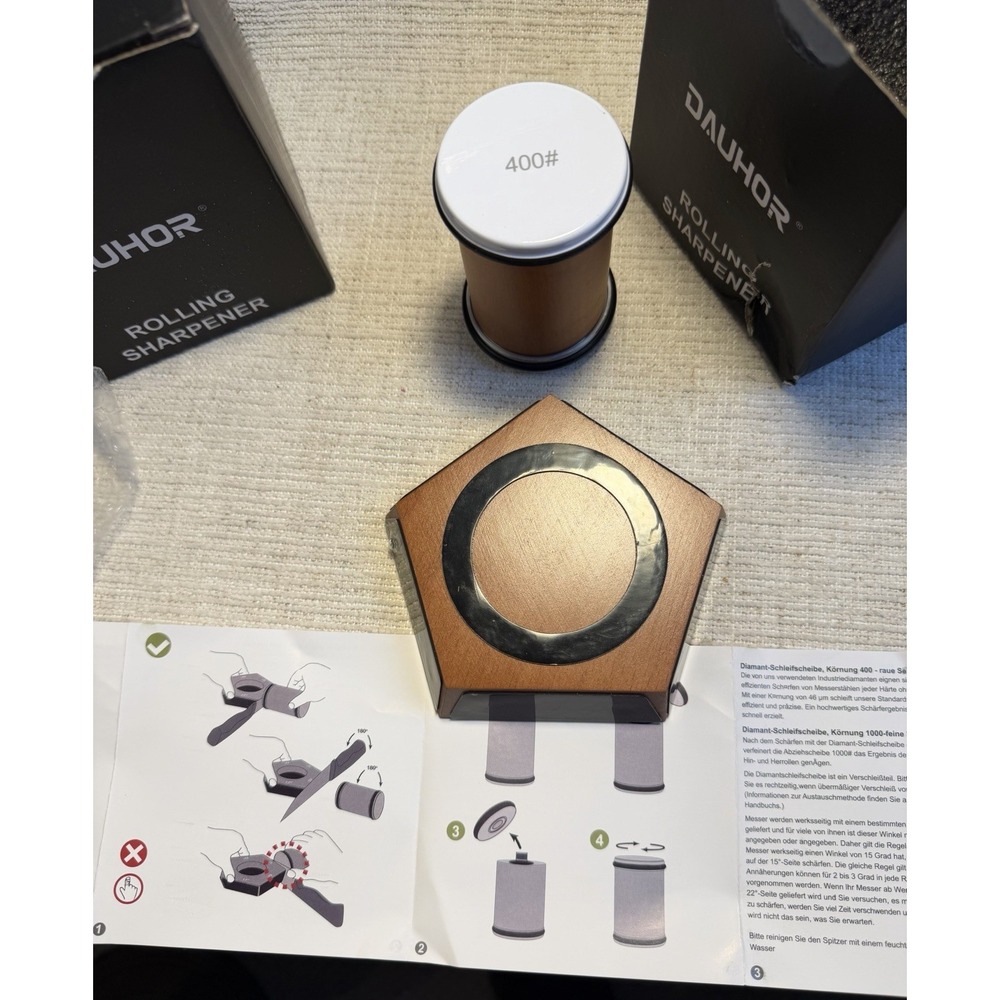 DAUHOR Rolling Knife Sharpener Set 400/1000 Grit w/ Angle Base